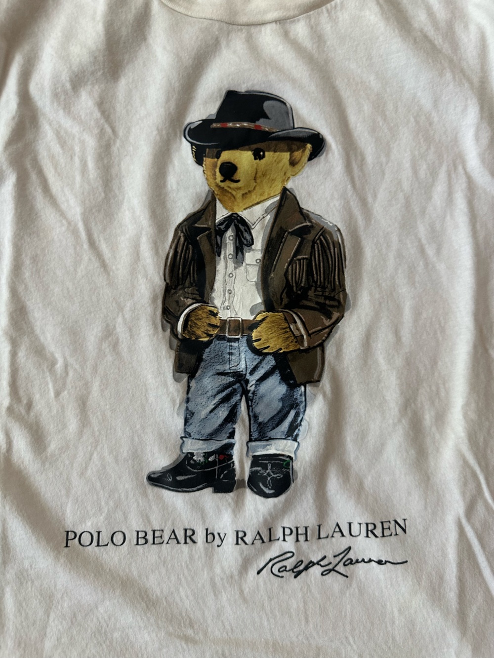 Ralph Lauren POLO BEAR Cowboy Bear Off-White 100% Cotton Tee Shirt